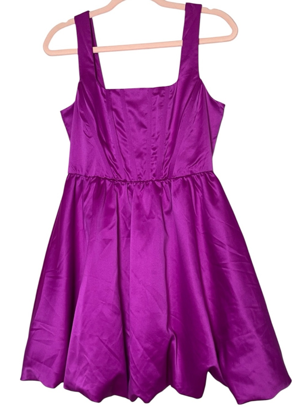 Thirty Thirty Fuchsia Satin Bubble Hem Mini medium Dress NWT Cocktail Party - Picture 3 of 7